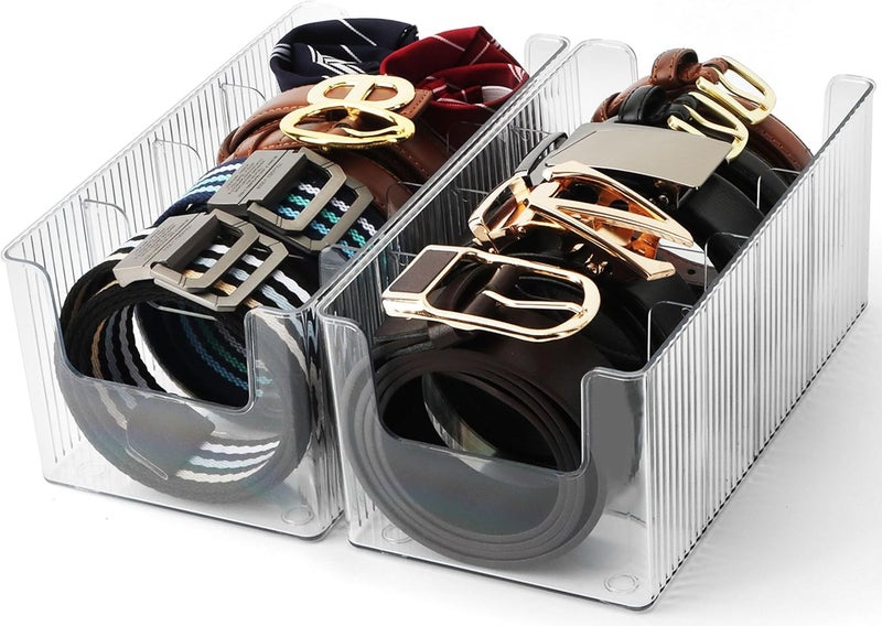 AUOIKK Acrylic Belt Organizer - 2 Pack with Adjustable 4 Compartments & Stackable Design, Clear Storage for Closet and Drawer Organization - Image 1